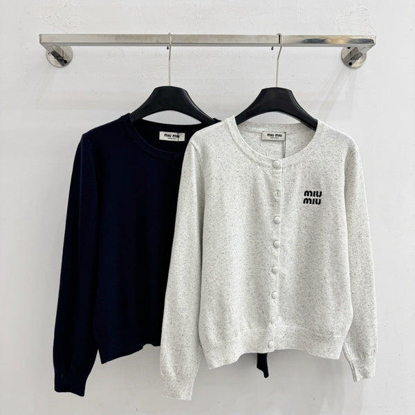 Miu Embroidered Logo Cardigan Wool 801947