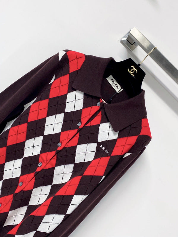 Miu Argyle Polo Sweater Wool 799765