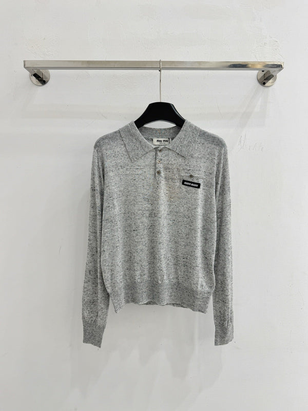 Miu Logo Patch Knit Polo Sweater Wool 794377