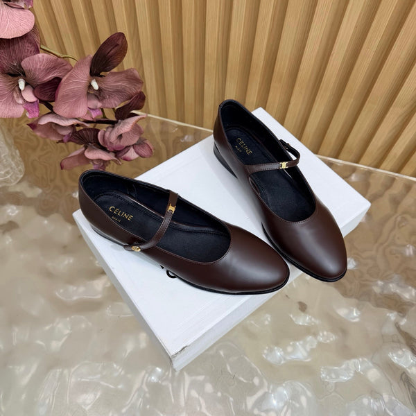 CE Celine Macaron Triomphe Button Mary Jane Ultra Chocolate Leather 949376