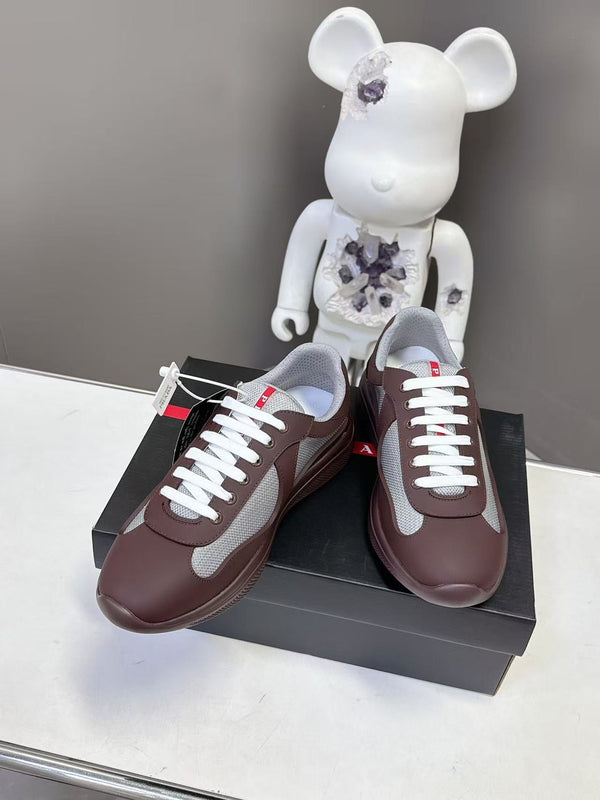 Prad America's Cup Logo Tag Sneakers Brown Soft Rubber & Bike Fabric 951924