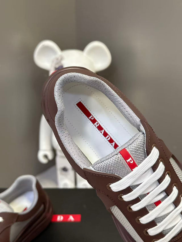 Prad America's Cup Logo Tag Sneakers Brown Soft Rubber & Bike Fabric 951924