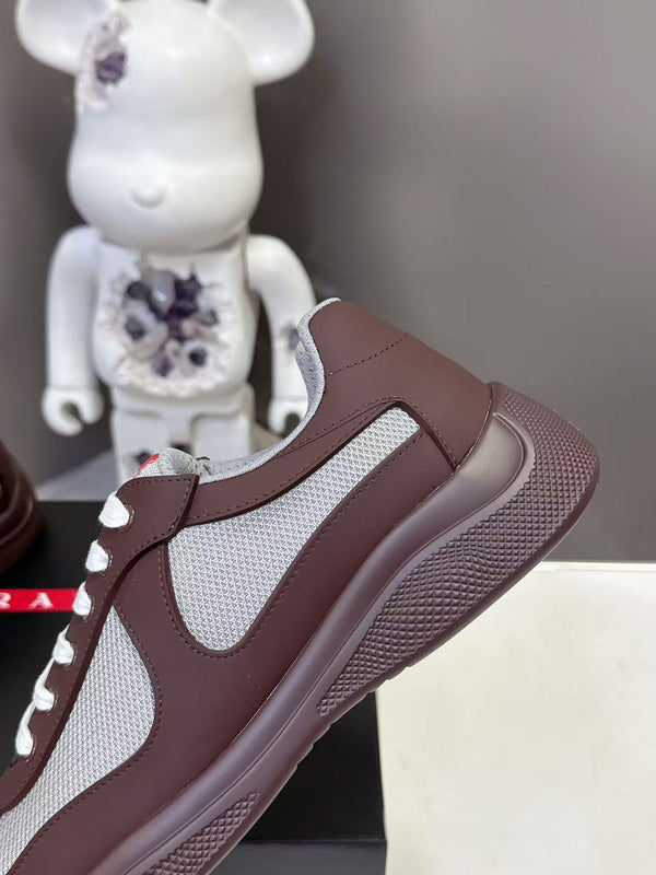 Prad America's Cup Logo Tag Sneakers Brown Soft Rubber & Bike Fabric 951924