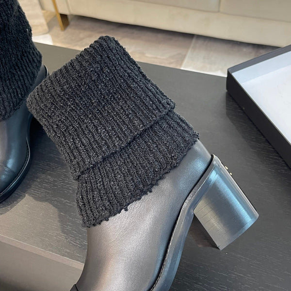 CC Sock Ankle Boots Block Heel 6cm Black Suede Leather 958121