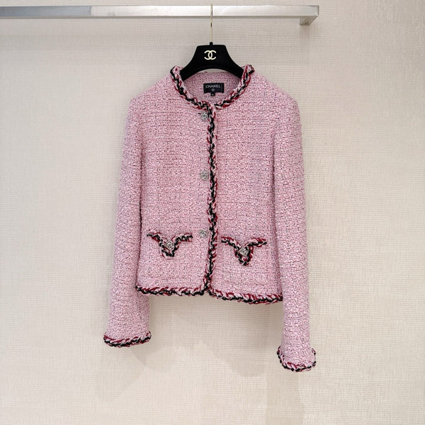 CC 26S Cropped Jacket Silver Buttons Pink Tweed 417599