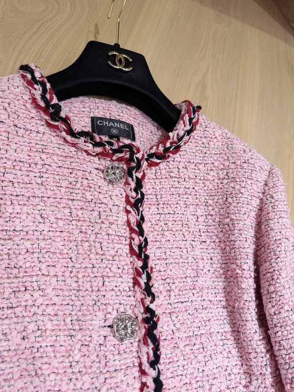 CC 26S Cropped Jacket Silver Buttons Pink Tweed 417599