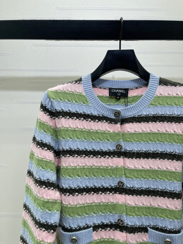 CC 26FW Striped Cardigan Double C Buttons Wool Knit 417669