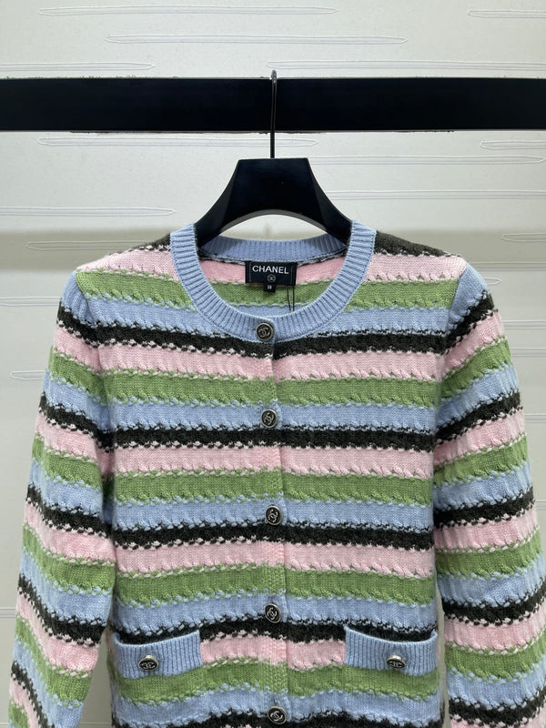 CC 26FW Striped Cardigan Double C Buttons Wool Knit 417669
