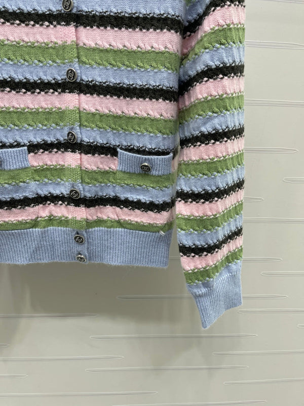 CC 26FW Striped Cardigan Double C Buttons Wool Knit 417669