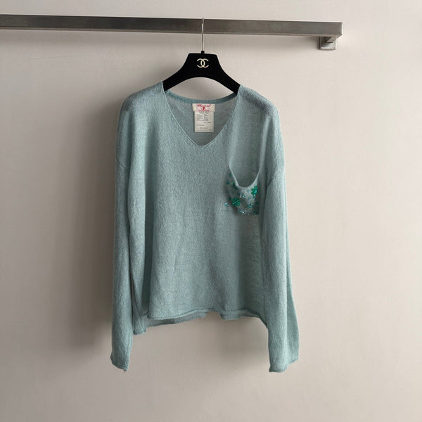 CC V-Neck Sequin Blue Knit Sweater 417716