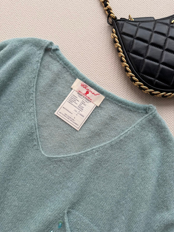 CC V-Neck Sequin Blue Knit Sweater 417716