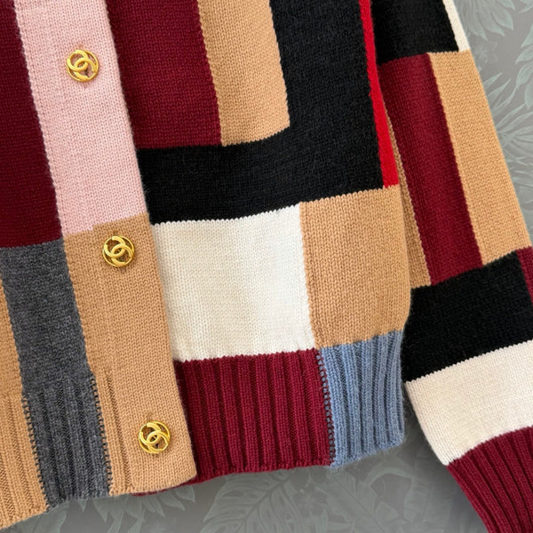 CC Plaid Cardigan Gold Buttons Wool 417536