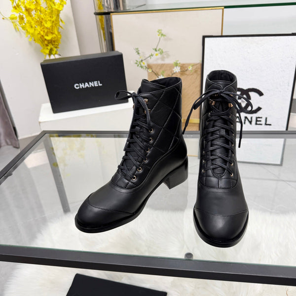 CC Lace-Up Ankle Boots 5CM Black Quilted Leather 958903
