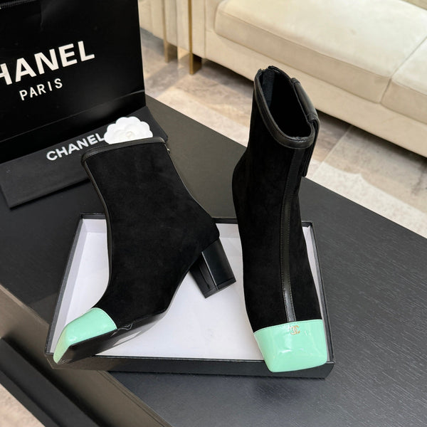 CC Ankle Boots White Square Toe Black Mint Blue Suede Leather 958074