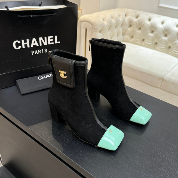 CC Ankle Boots White Square Toe Black Mint Blue Suede Leather 958074