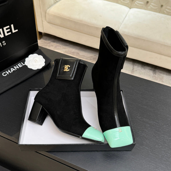 CC Ankle Boots White Square Toe Black Mint Blue Suede Leather 958074