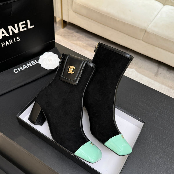 CC Ankle Boots White Square Toe Black Mint Blue Suede Leather 958074