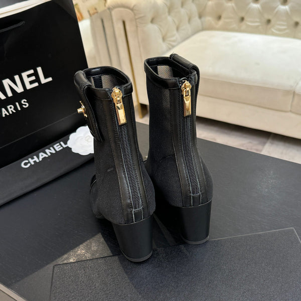CC Ankle Boots White Square Toe Black Mesh Patent Leather 958069