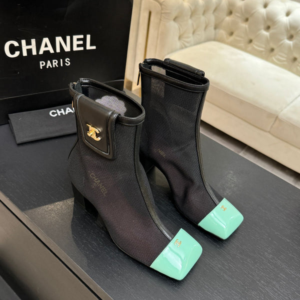 CC Ankle Boots White Square Toe Black Mint Blue Mesh Patent Leather 958067