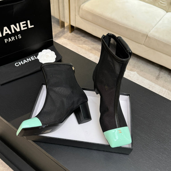 CC Ankle Boots White Square Toe Black Mint Blue Mesh Patent Leather 958067