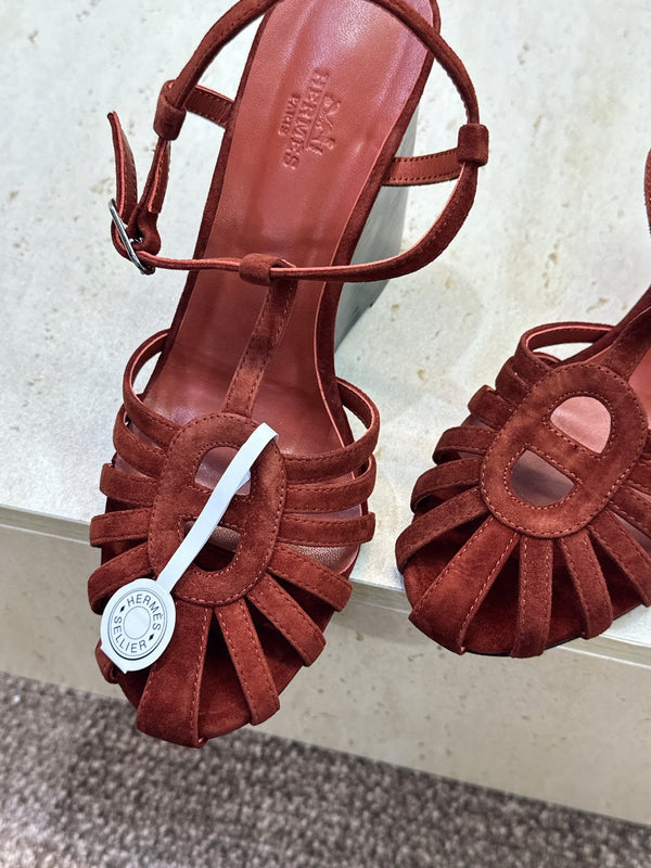 HM Wedge Sandals 10.5CM Dark Brown Suede 959359