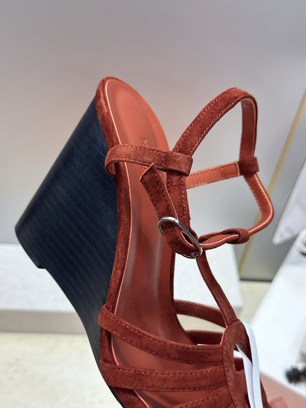HM Wedge Sandals 10.5CM Dark Brown Suede 959359
