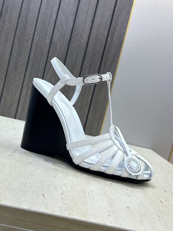 HM Wedge Sandals 10.5CM White Leather 959356