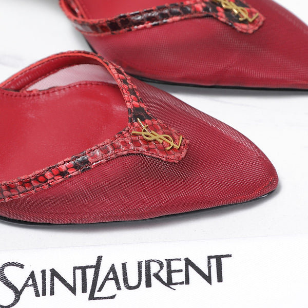 YSL Folie Slingback Pumps 6.5cm Red Mesh Black Leather 961601