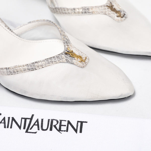 YSL Folie Slingback Pumps 6.5cm White Mesh Black Leather 961599
