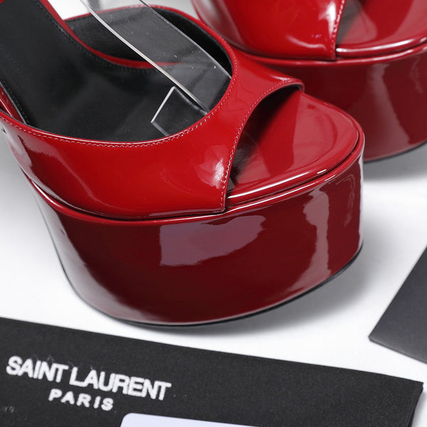 YSL Kika Platform Sandals Stiletto Heel Red Patent Leather 961644
