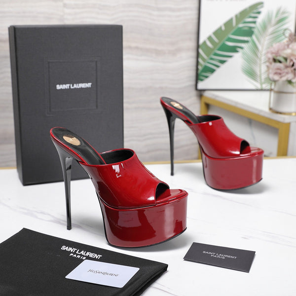 YSL Platform Mules Stiletto Heel Red Patent Leather 961638
