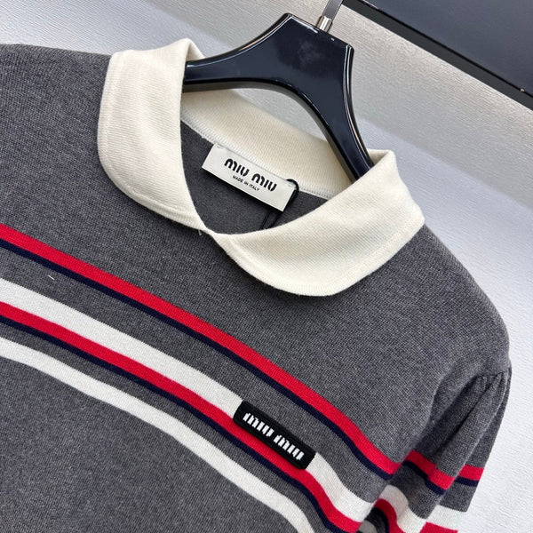 Miu Striped Knit Sweater Peter Pan Collar Wool 418716