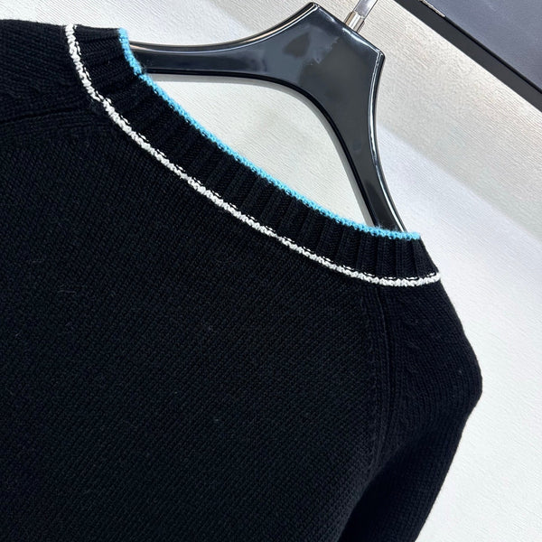 Miu Knit Sweater Blue Diamond Argyle Black Wool 418667