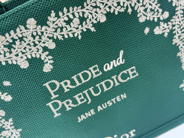 CD Book Tote Medium Pride and Prejudice Green Embroidery Canvas 159367