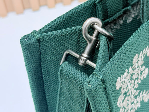 CD Book Tote Medium Pride and Prejudice Green Embroidery Canvas 159367