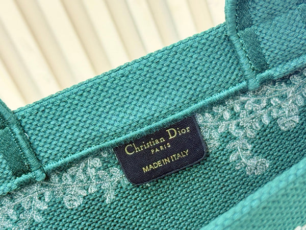CD Book Tote Medium Pride and Prejudice Green Embroidery Canvas 159367