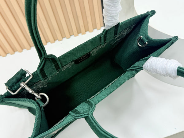 CD Book Tote Medium Pride and Prejudice Green Embroidery Canvas 159367
