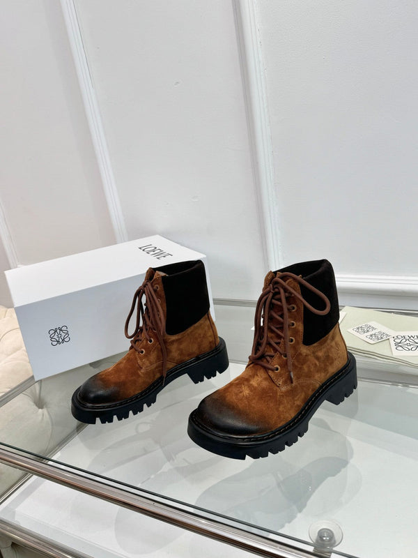 LW Sierra Combat Ankle Boots Brown Black Suede 984779