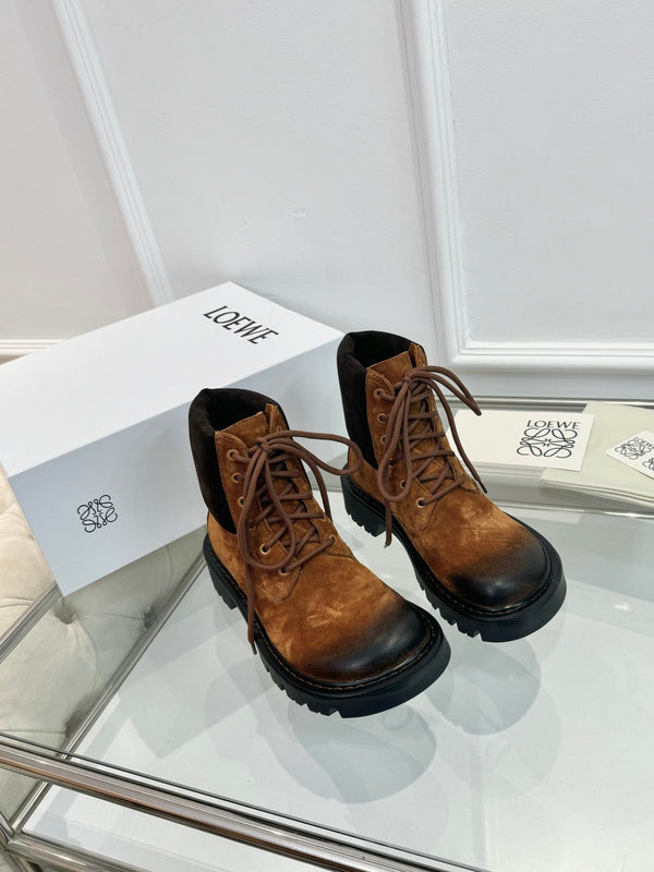 LW Sierra Combat Ankle Boots Brown Black Suede 984779
