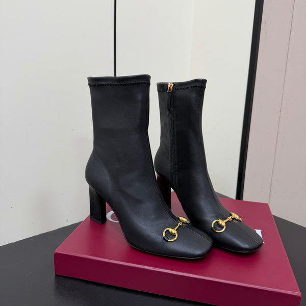 GG Signora Horsebit Ankle Boots 8.5CM Black Leather 984468