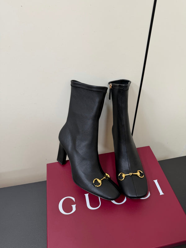 GG Signora Horsebit Ankle Boots 8.5CM Black Leather 984468
