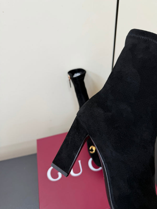GG Signora Horsebit Ankle Boots 8.5CM Black Suede 984466