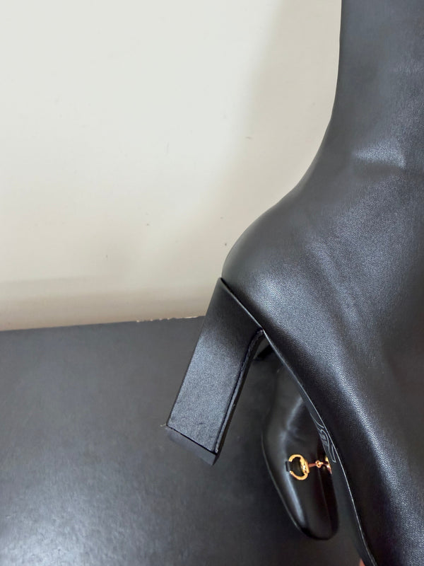 GG Signora Horsebit Knee-High Boots 8.5CM Black Leather 984465