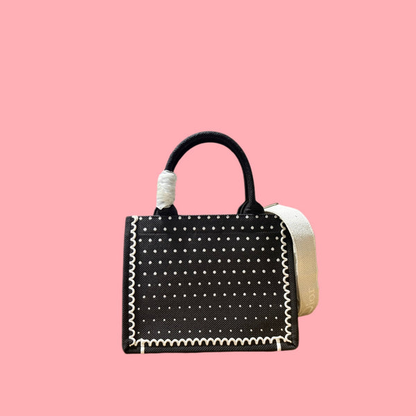 CD Book Tote With Strap PolkaDior Embroidery Black White Canvas 164637