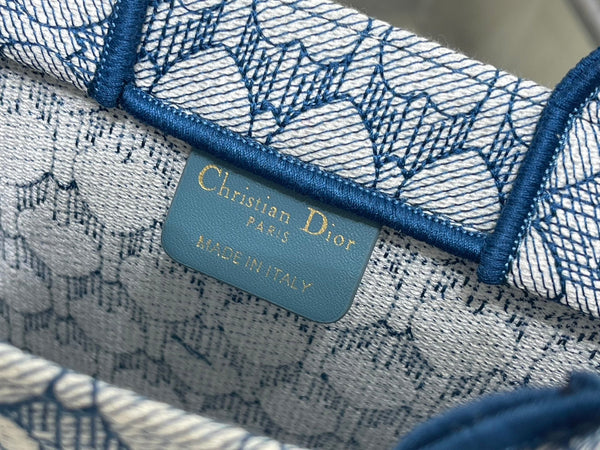CD Book Tote With Strap Toile de Jouy Floral Garden Embroidery Blue Canvas 164670