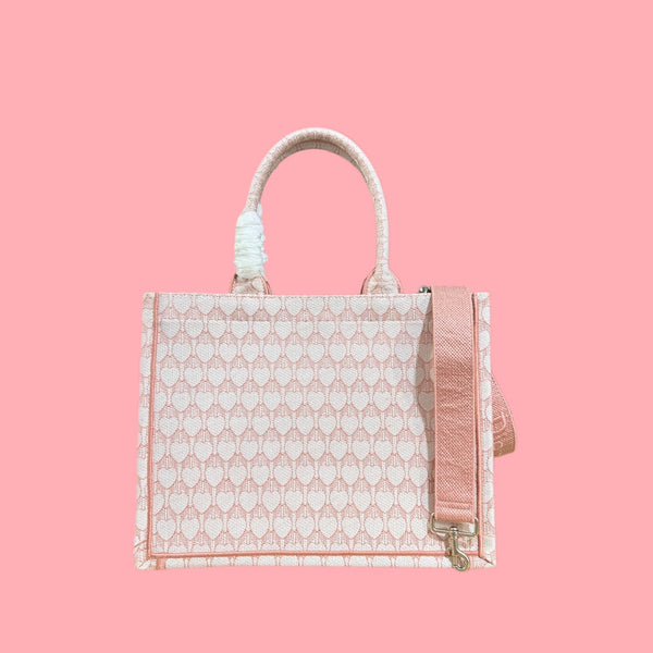 CD Book Tote With Strap Toile de Jouy Floral Garden Embroidery Pink Canvas 164666
