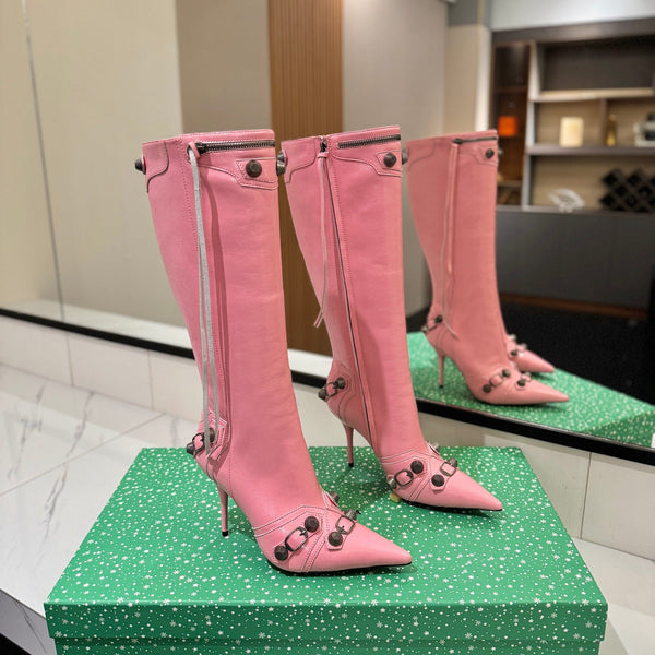BLC Cagole Knee-High Boots 9.5cm Pink Leather 985498