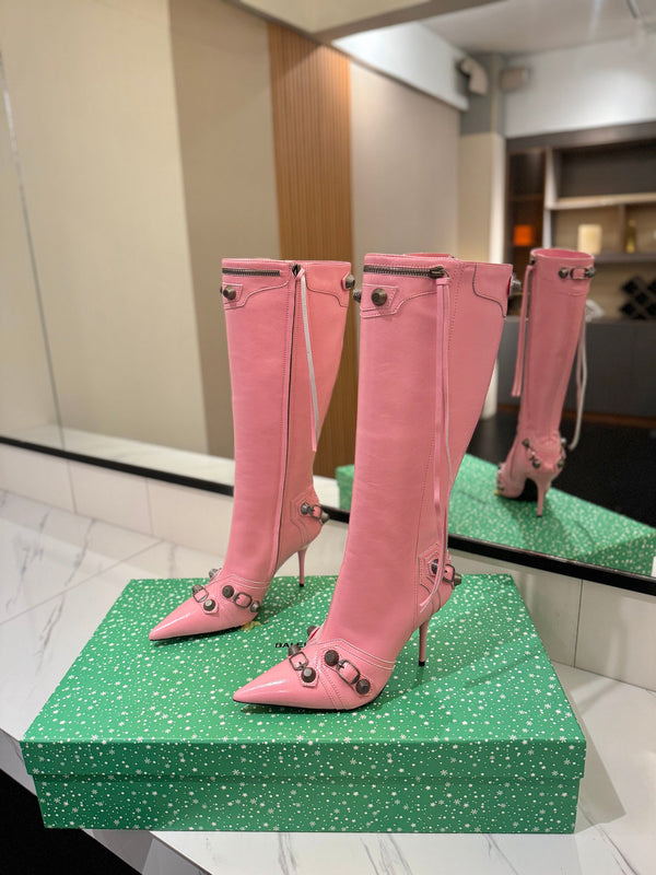 BLC Cagole Knee-High Boots 9.5cm Pink Leather 985498