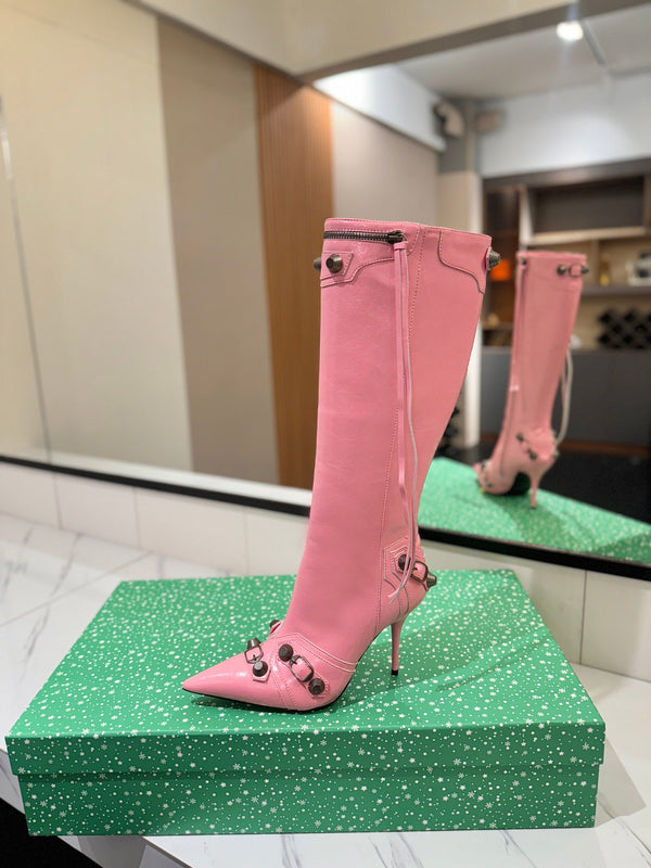 BLC Cagole Knee-High Boots 9.5cm Pink Leather 985498
