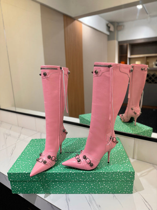 BLC Cagole Knee-High Boots 9.5cm Pink Leather 985498
